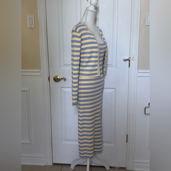 NWT ENGLISH FACTORY Knitted 2-Piece Set Cardigan & Dress Yellow & Blue Striped L - Picture 3 of 7